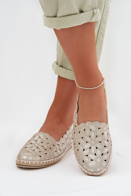 Feminino Um modelo atraente Bailarinas com flores cor dourada Vennice