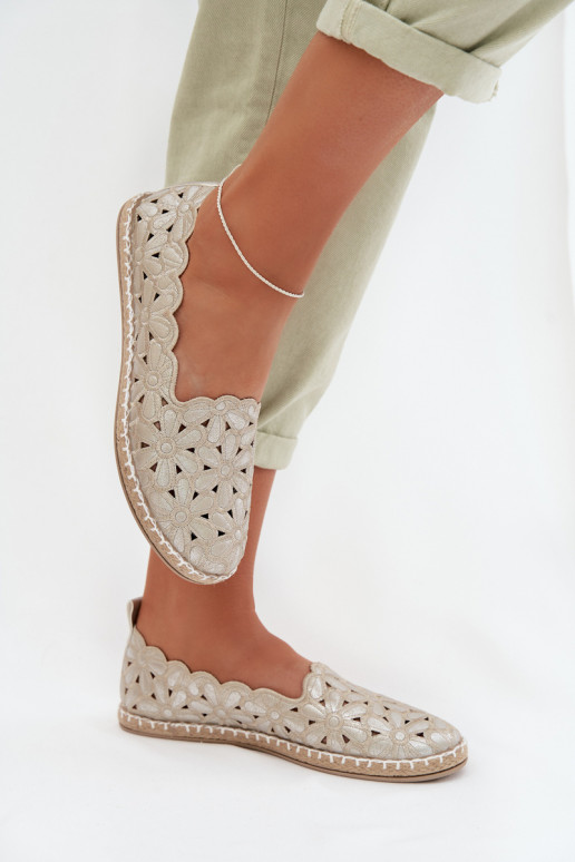 Feminino Um modelo atraente Bailarinas com flores cor dourada Vennice