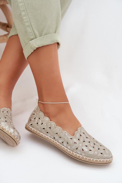 Feminino Um modelo atraente Bailarinas com flores cor dourada Vennice