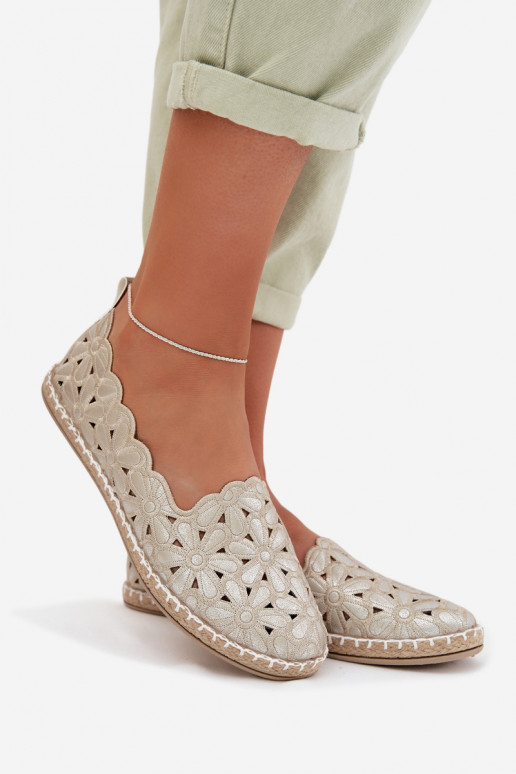 Feminino Um modelo atraente Bailarinas com flores cor dourada Vennice