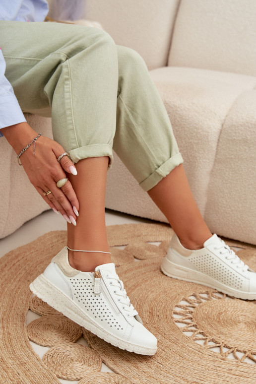 Pele sapato À modalo de tênis Feminino com zíperes Branco-cor dourada Kalorinne