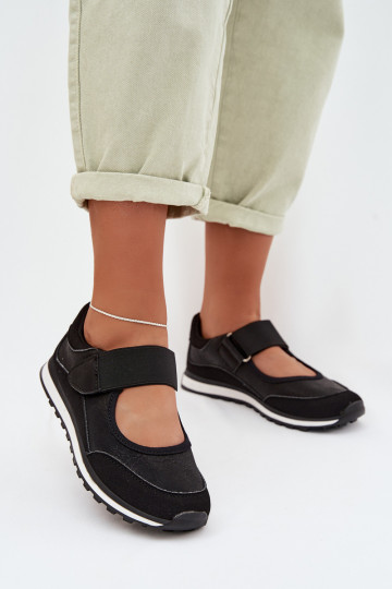 Sapatos de estilo esportivo Feminino com fixadores adesivos cor preta Aveliette 2