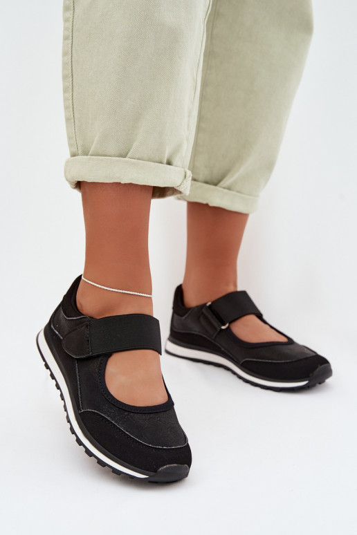 Sapatos de estilo esportivo Feminino com fixadores adesivos cor preta Aveliette