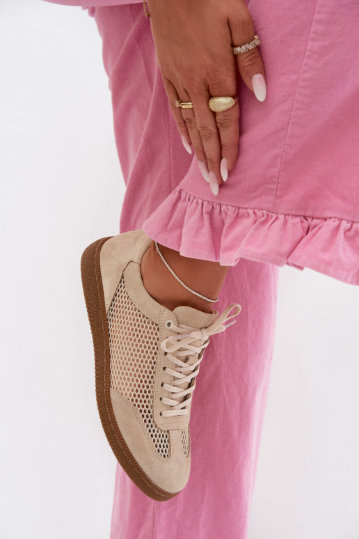 Pele de camurça À modalo de tênis Feminino com malha Zazoo N1142 bege