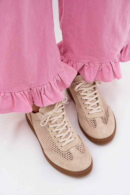 Pele de camurça À modalo de tênis Feminino com malha Zazoo N1142 bege