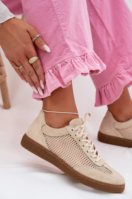 Pele de camurça À modalo de tênis Feminino com malha Zazoo N1142 bege