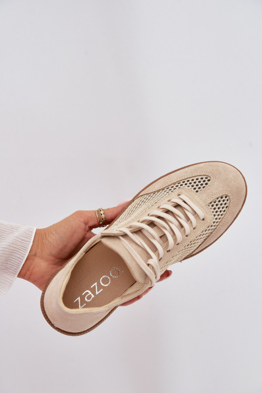 Pele de camurça À modalo de tênis Feminino com malha Zazoo N1142 bege