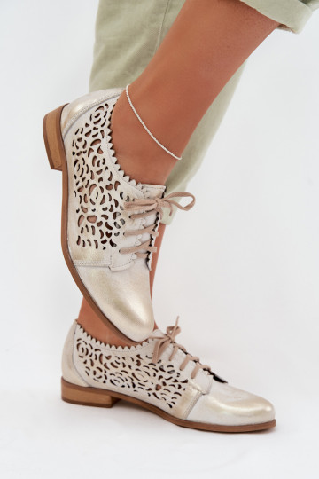 Sapatos de mulher em couro com detalhes recortados Zazoo 3195 dourados