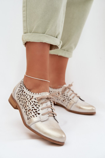 Sapatos de mulher em couro com detalhes recortados Zazoo 3195 dourados 2