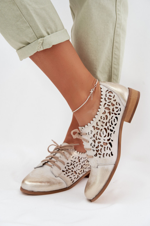 Pele com elementos abertos sapato Feminino Zazoo 3195 cor dourada