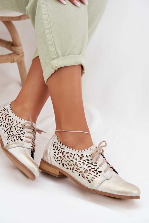 Pele com elementos abertos sapato Feminino Zazoo 3195 cor dourada