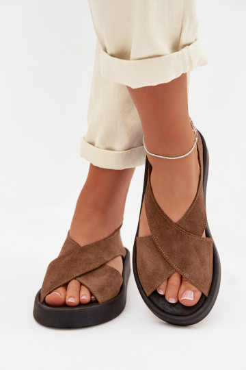 Sandálias femininasHabilitadoturalnego de camurçau Zazoo 3196 cor marrom