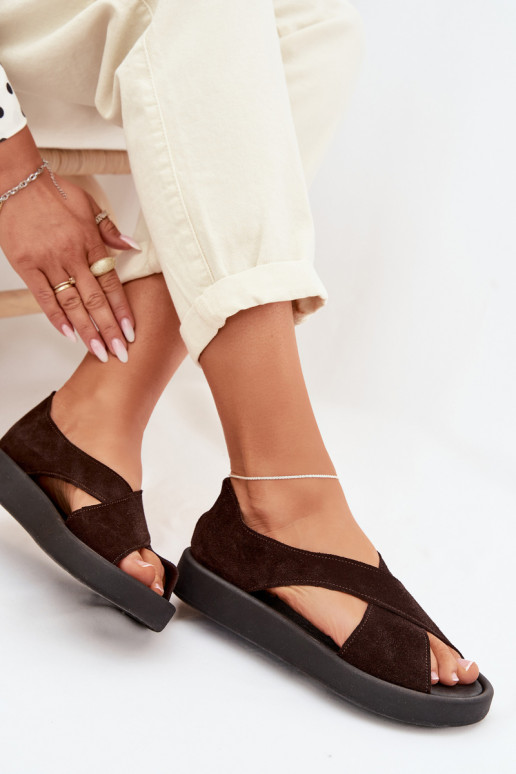 Sandálias femininasHabilitadoturalnego de camurçau Zazoo 3196 CzekoladoParae