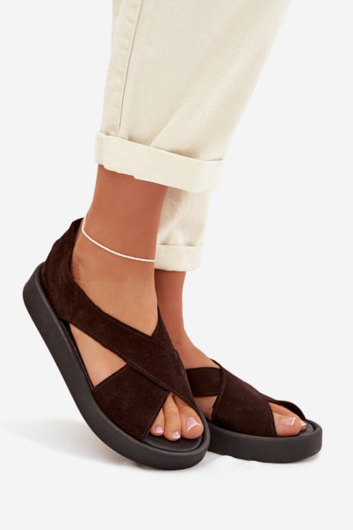 Sandálias femininasHabilitadoturalnego de camurçau Zazoo 3196 CzekoladoParae