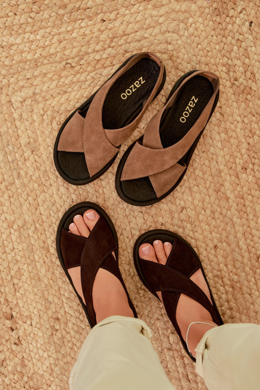 Sandálias femininasHabilitadoturalnego de camurçau Zazoo 3196 CzekoladoParae