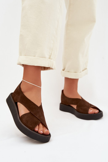 Sandálias femininasHabilitadoturalnego de camurçau Zazoo 3196 cor marrom