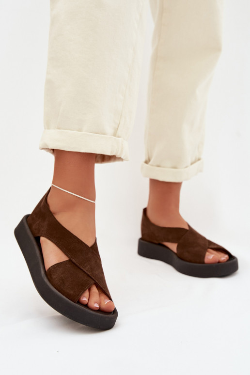 Sandálias femininasHabilitadoturalnego de camurçau Zazoo 3196 cor marrom