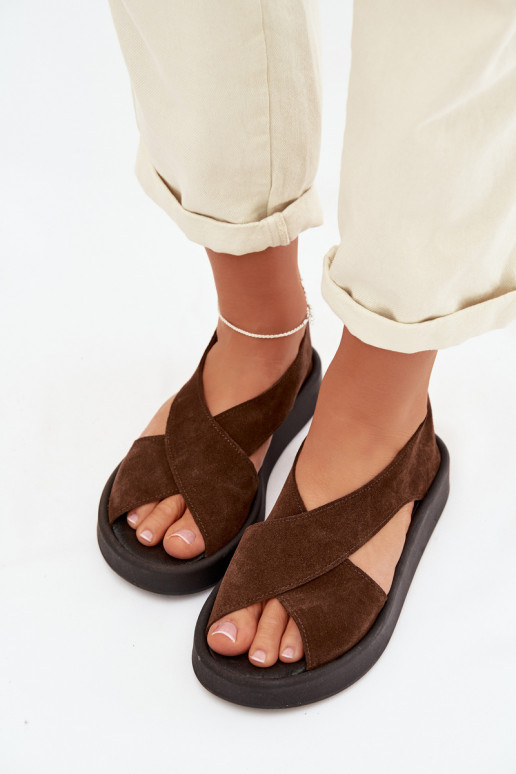 Sandálias femininasHabilitadoturalnego de camurçau Zazoo 3196 cor marrom