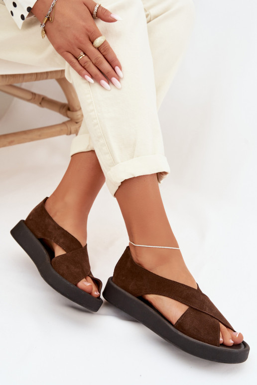 Sandálias femininasHabilitadoturalnego de camurçau Zazoo 3196 cor marrom