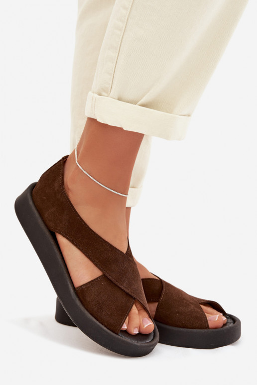 Sandálias femininasHabilitadoturalnego de camurçau Zazoo 3196 cor marrom