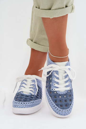 com escritos Pele sapato Feminino D&A GR61-5951 cor azul