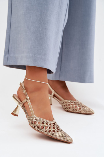 sandálias estampadas Feminino com salto cor dourada Selinae