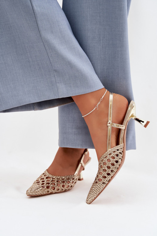 sandálias estampadas Feminino com salto cor dourada Selinae