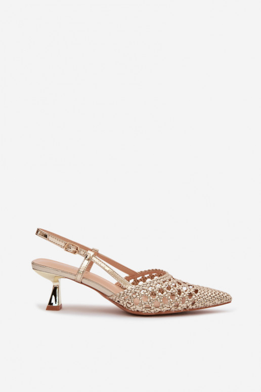 sandálias estampadas Feminino com salto cor dourada Selinae