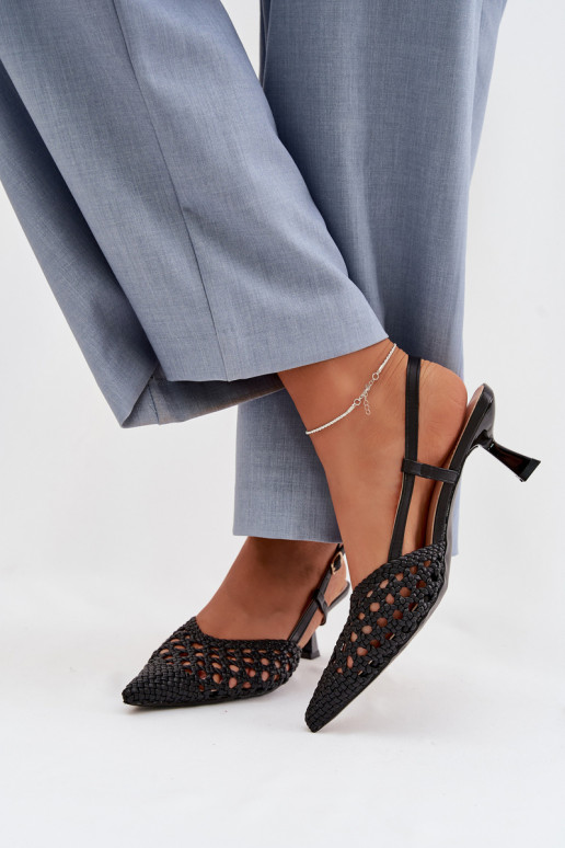 sandálias estampadas Feminino com salto cor preta Selinae