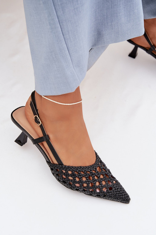 sandálias estampadas Feminino com salto cor preta Selinae