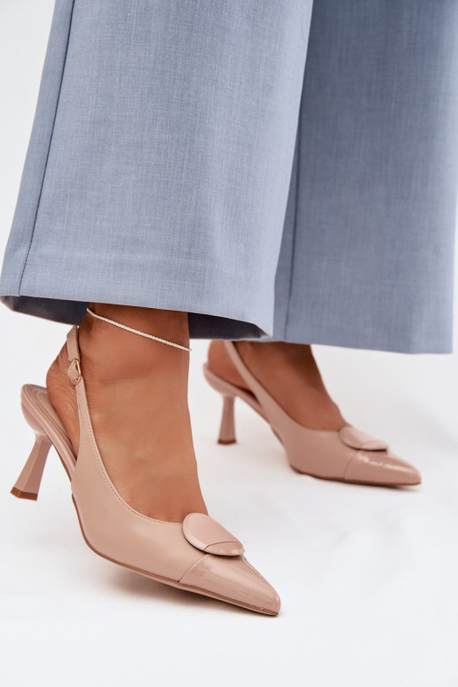 Sandálias femininas com salto fino Com decorações Detalem bege Tem que serriae