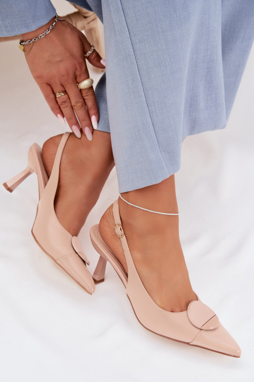 Sandálias femininas com salto fino Com decorações Detalem bege Tem que serriae