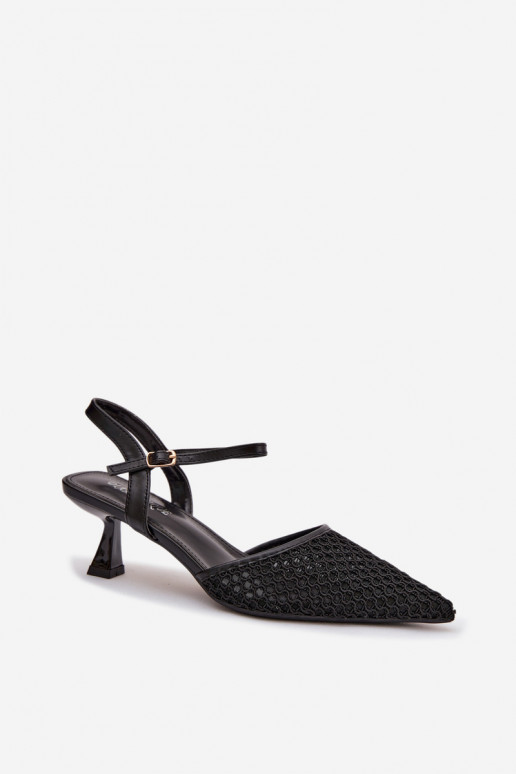 Sandálias femininas com salto com malha cor preta Brilora