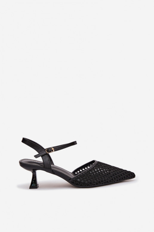 Sandálias femininas com salto com malha cor preta Brilora