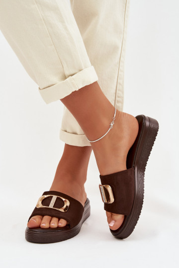 Chinelos femininos Ze cor douradam Detalem CzekoladoParae Elmera