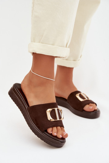 Chinelos femininos Ze cor douradam Detalem CzekoladoParae Elmera 2