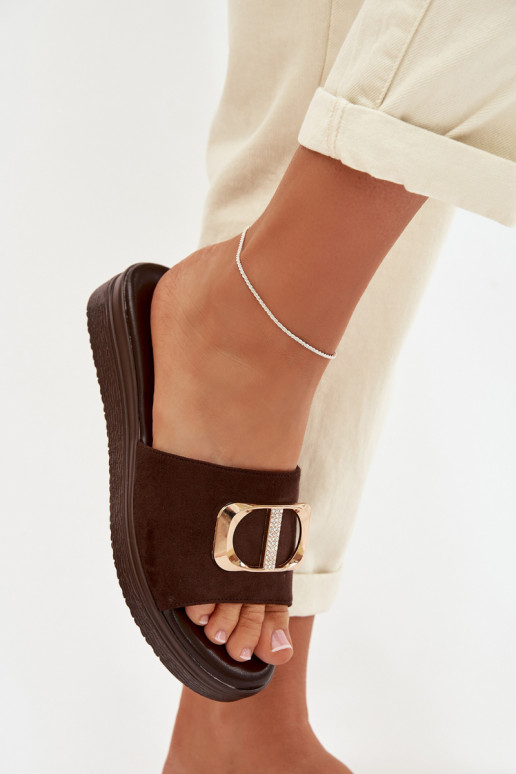 Chinelos femininos Ze cor douradam Detalem CzekoladoParae Elmera