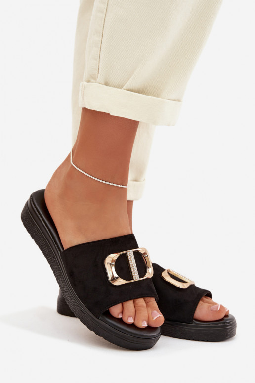 Chinelos femininos Ze cor douradam Detalem cor preta Elmera