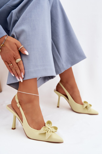 Sandálias femininas com salto fino com fitas cor amarela Jonera