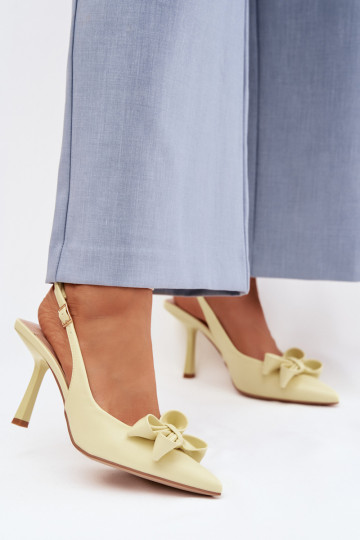 Sandálias femininas com salto fino com fitas cor amarela Jonera 2