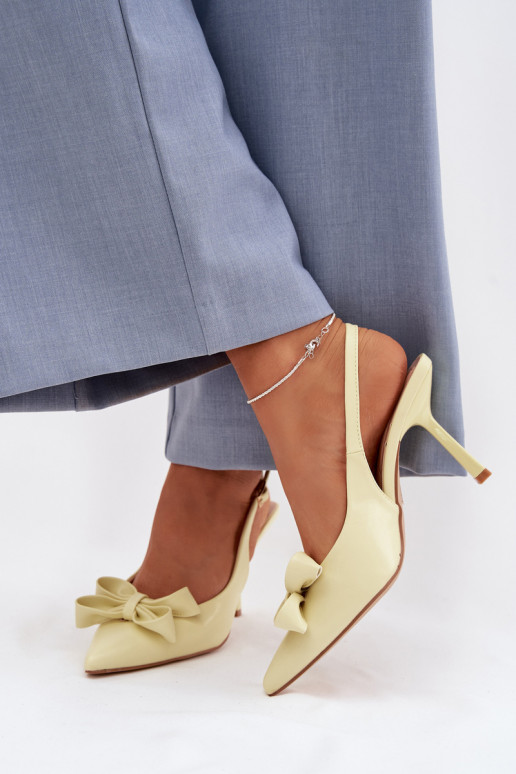 Sandálias femininas com salto fino com fitas cor amarela Jonera