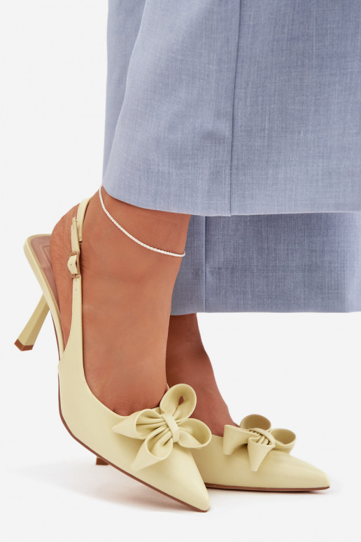 Sandálias femininas com salto fino com fitas cor amarela Jonera