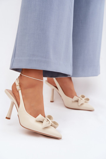 Sandálias femininas com salto fino com fitas bege Jonera 2