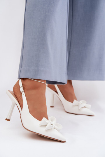 Sandálias femininas com salto fino com fitas cor branca Jonera