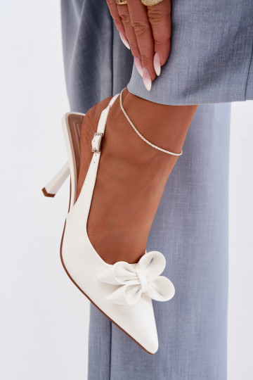 Sandálias femininas com salto fino com fitas cor branca Jonera 2