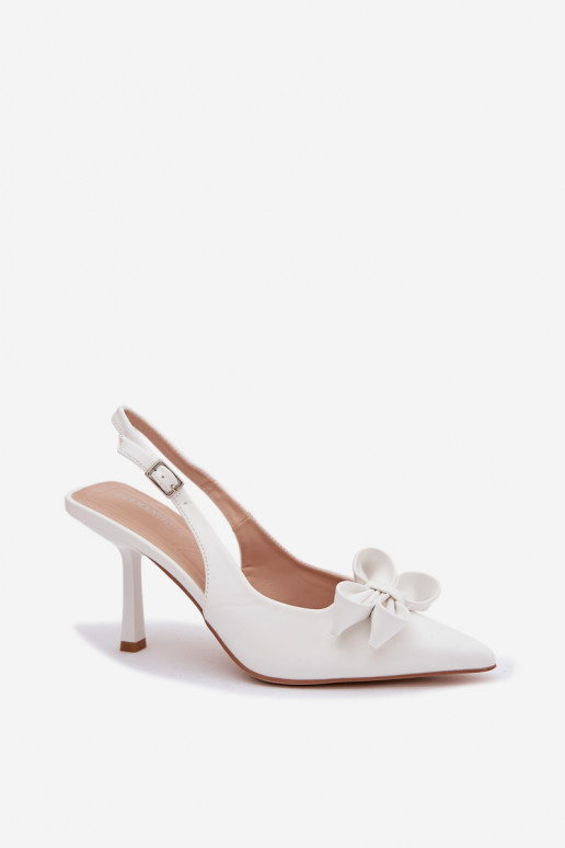 Sandálias femininas com salto fino com fitas cor branca Jonera