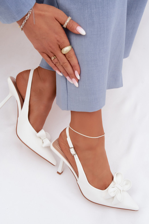 Sandálias femininas com salto fino com fitas cor branca Jonera