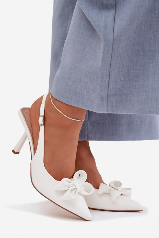 Sandálias femininas com salto fino com fitas cor branca Jonera