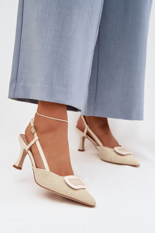 Sandálias femininas com salto Com decorações Elemento bege Eslina