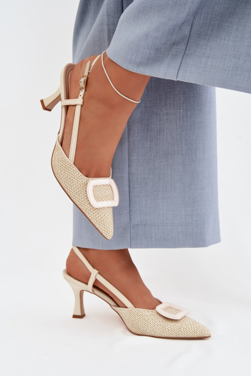 Sandálias femininas com salto Com decorações Elemento bege Eslina